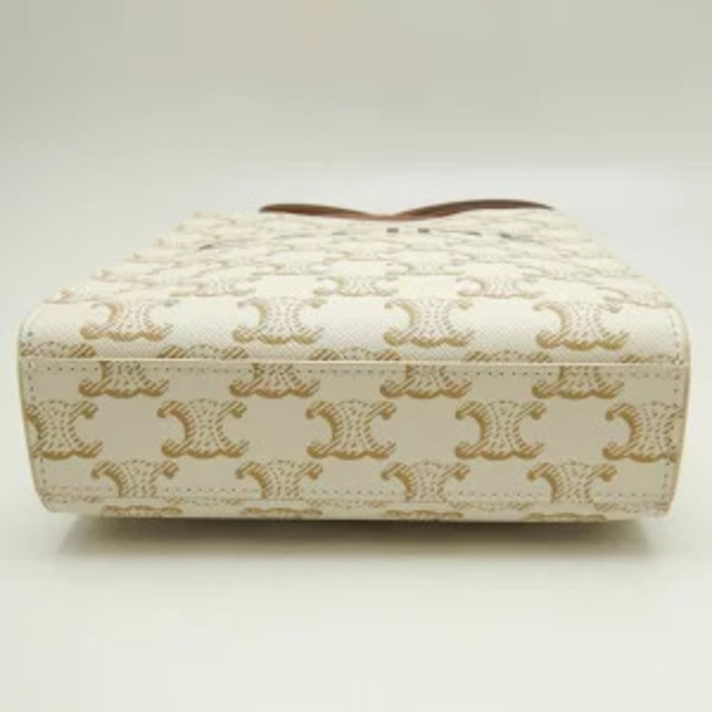 Celine Vertical Cabas Handbag Triomphe Calfskin Ivory White Brown - Picture 5 of 9